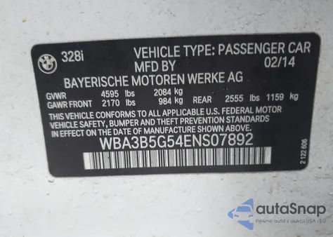2014 BMW 328I xDrive from USA, damaged, VIN WBA3B5G54ENS07892